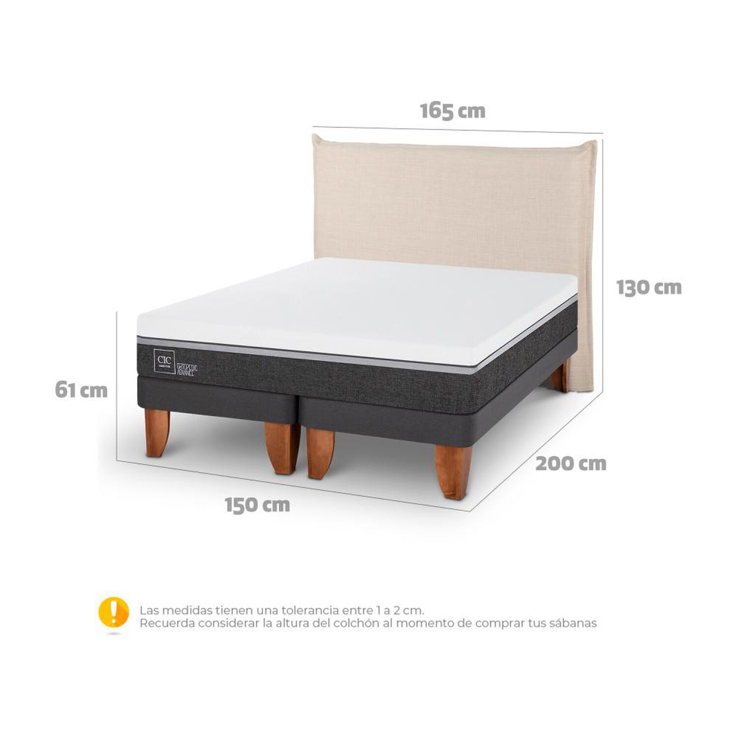 Cama Europea Cic Ortopedic Advance / 2 Plazas / Base Dividida + Respaldo image number 6.0