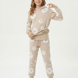 Conjunto Buzo Ni&ntilde;a Poleron Canguro Y Jogger Flores 3d