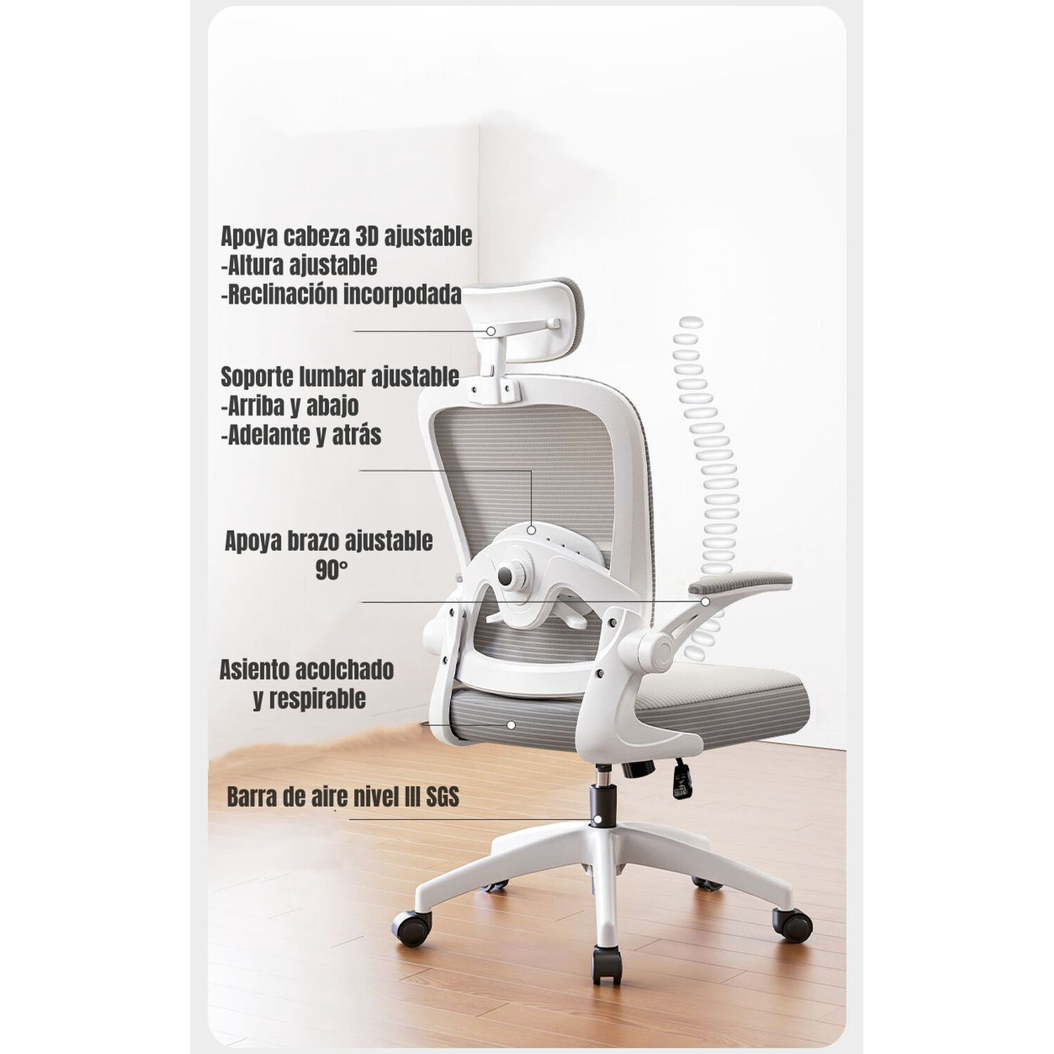 Silla De Escritorio Apoya Cabeza Negra W302 By Lubabycas image number 2.0