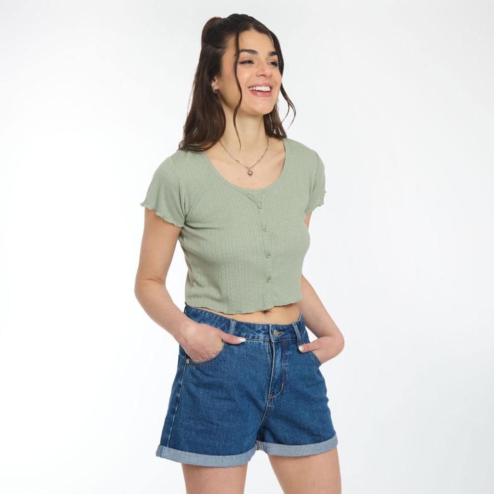 Polera Canal Con Botones Manga Corta Cuello V Mujer Freedom image number 2.0