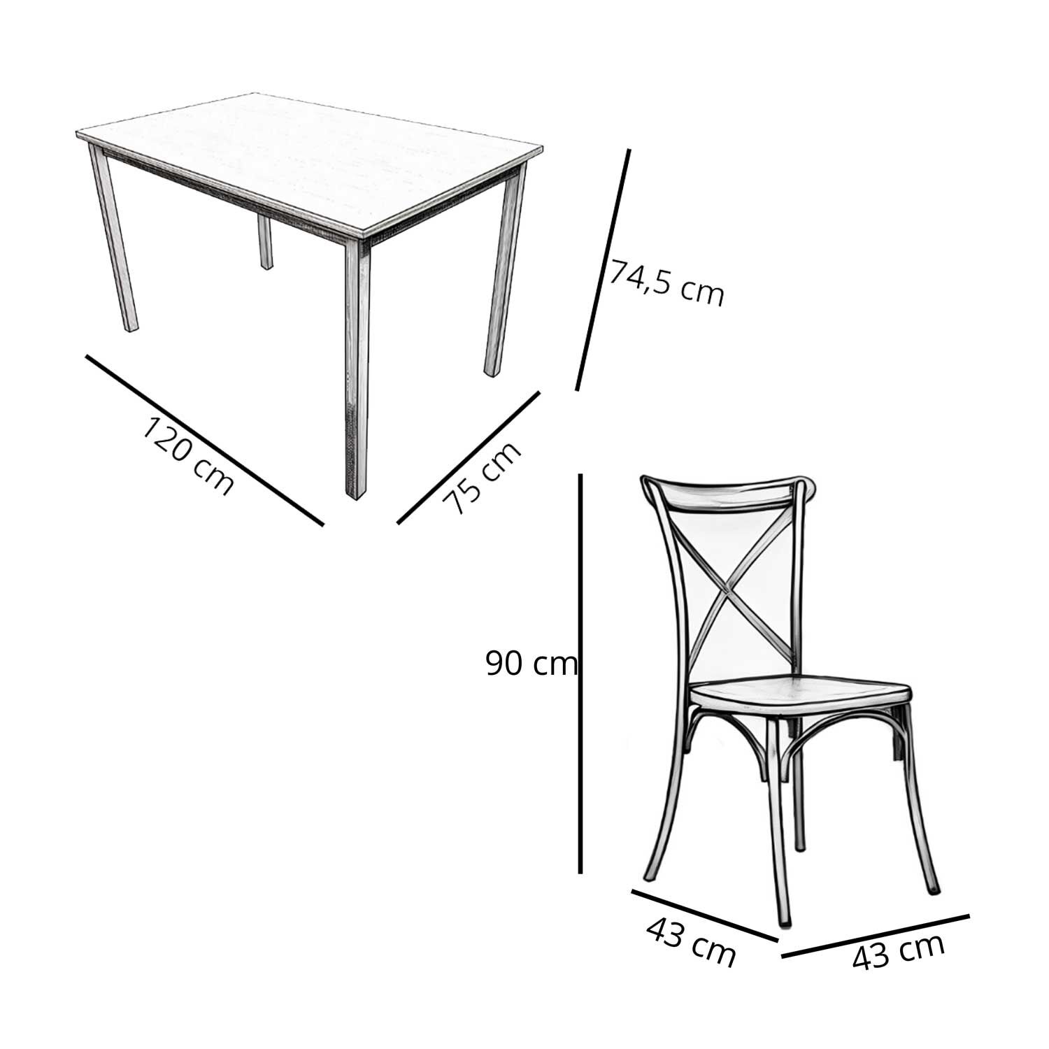 Juego De Comedor New York + 4 Sillas Crossback Retro Negras image number 7.0