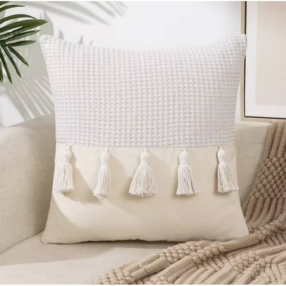 Pack 2 Fundas De Coj&iacute;n 45x45cm Dise&ntilde;o Lino Tejida Con Flecos image number 0.0