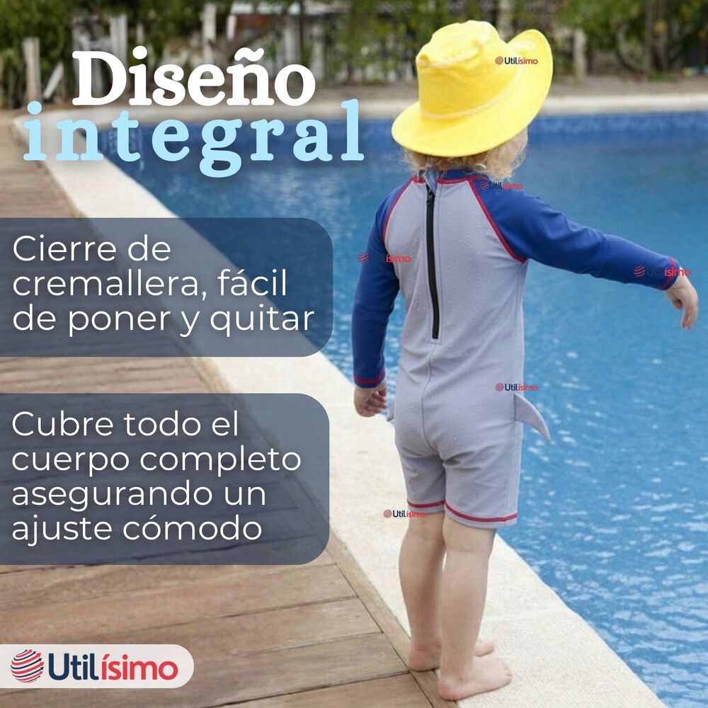 Traje De Ba&ntilde;o Enterito Con Cremallera Manga Corta Ni&ntilde;o 2 A 6 A&ntilde;os Gray Shark image number 3.0
