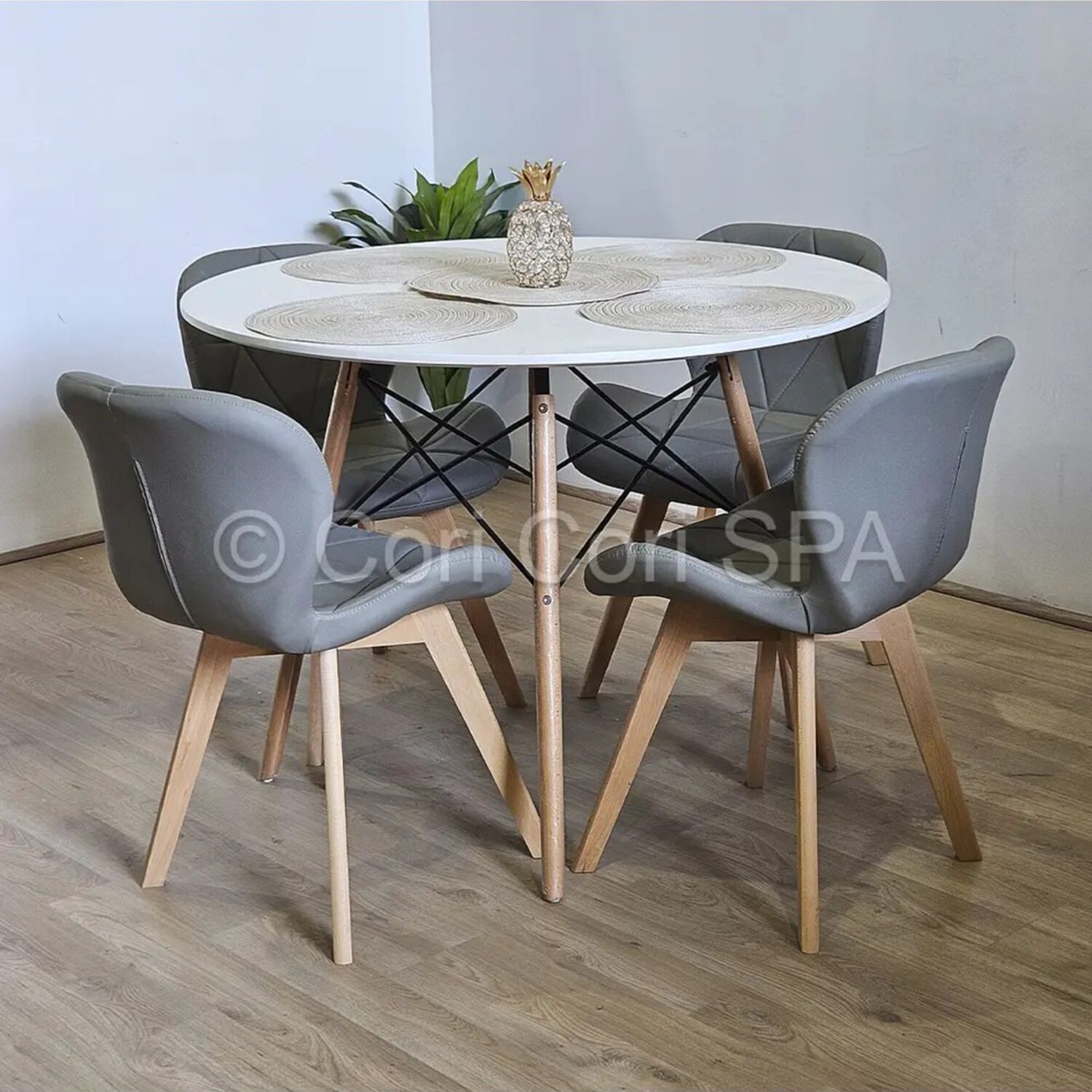 Comedor Mesa Eames Blanca 100cm + 4 Sillas Mariposas Wood Gris image number 0.0
