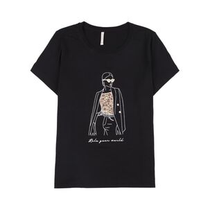 Polera Lisa Con Estampado Frontal Manga Corta Cuello Redondo Mujer Geeps
