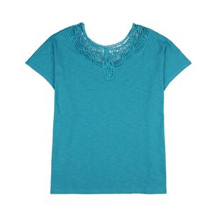 Polera Lisa Manga Corta Cuello Redondo Aplicaci&oacute;n Brodery Mujer Sexy Large