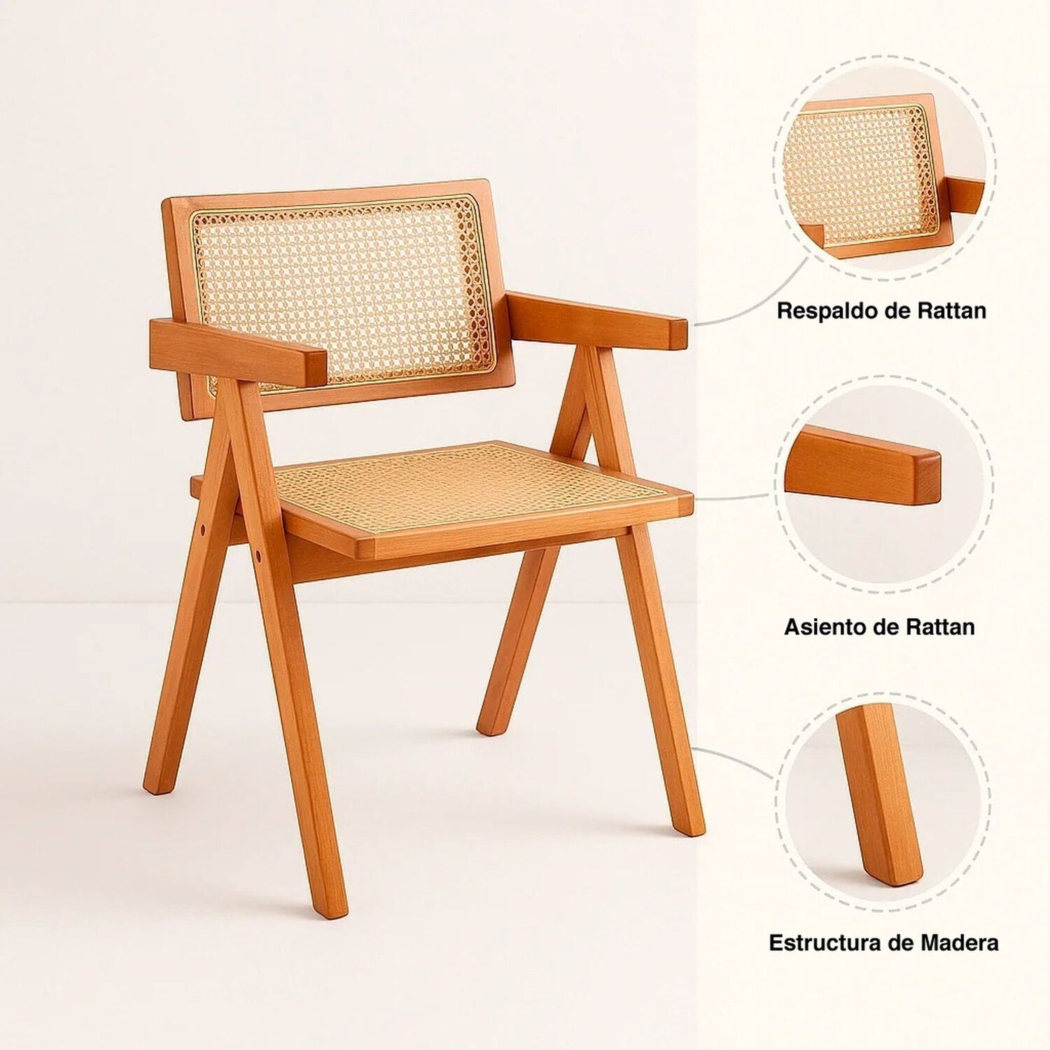 Silla Sitial Butaca Chandigarh Madera Rattan Natural image number 4.0