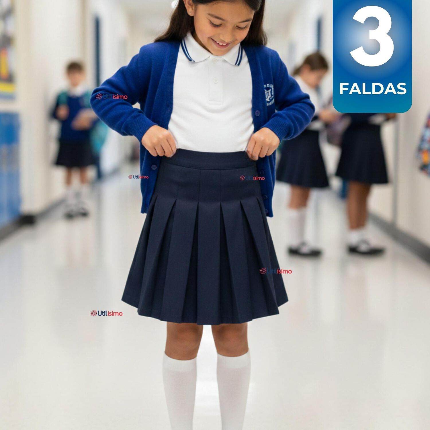 Pack 3 Faldas Escolar Color Azul Uniforme Para Ni&ntilde;as image number 0.0