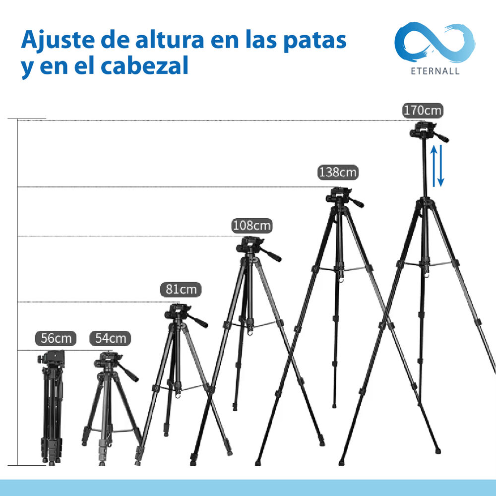 Trípode Celular Camara Portátil Aluminio Carga 10 Kg 170 Cm image number 4.0