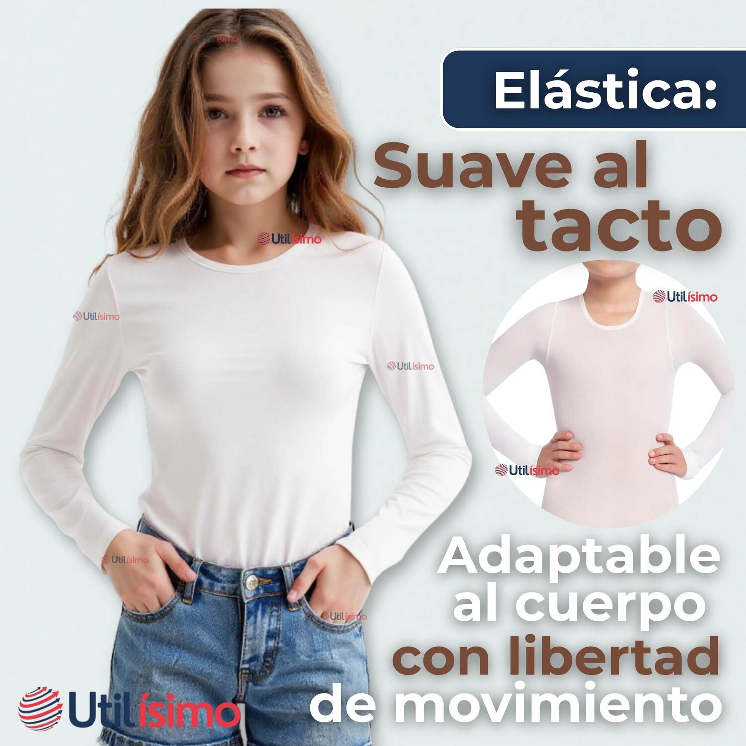 Camiseta De Panty El&aacute;stica Manga Larga Segunda Piel Ni&ntilde;a Nylon Blanco image number 1.0
