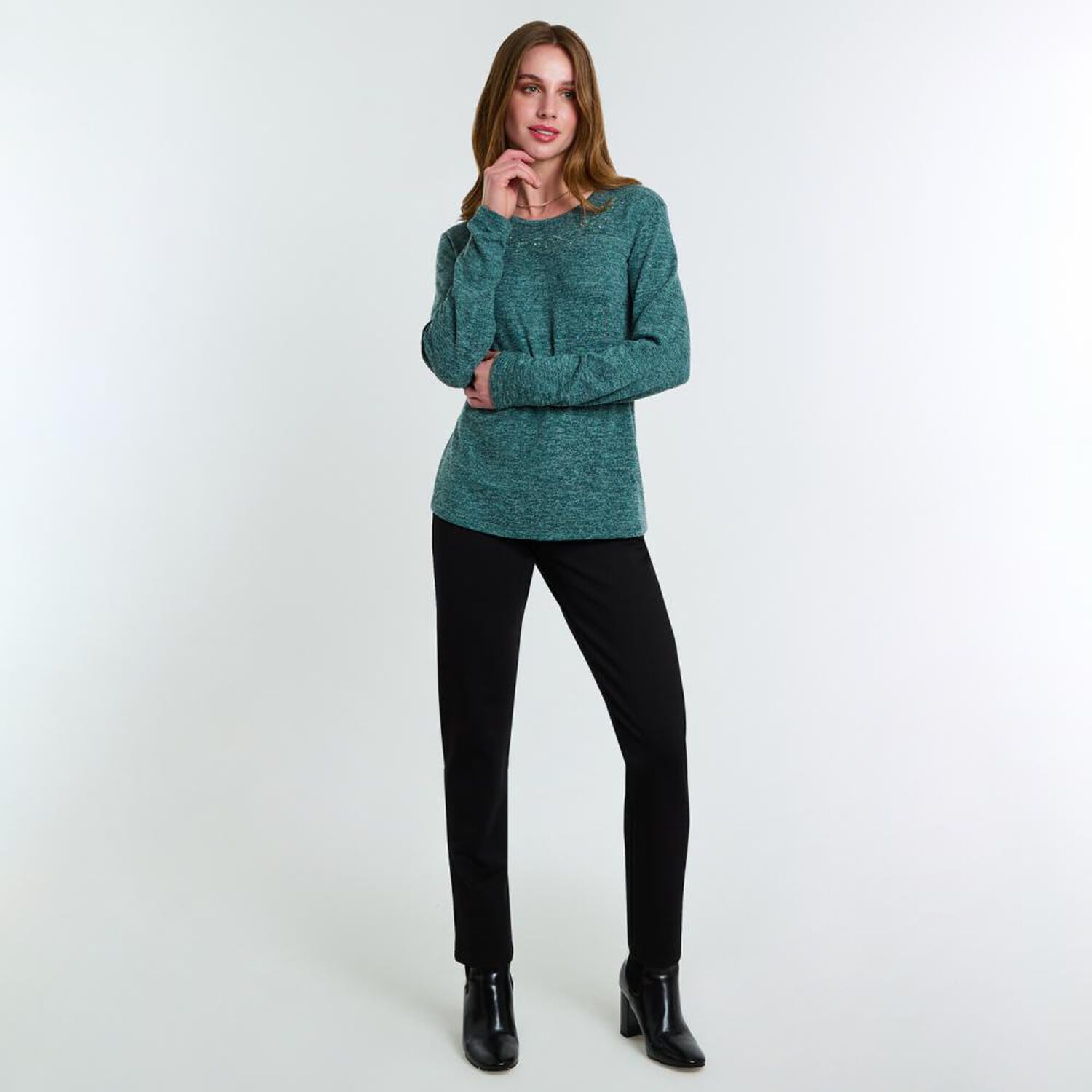 Sweater Melange Manga Larga Cuello Redondo Mujer Lesage image number 1.0