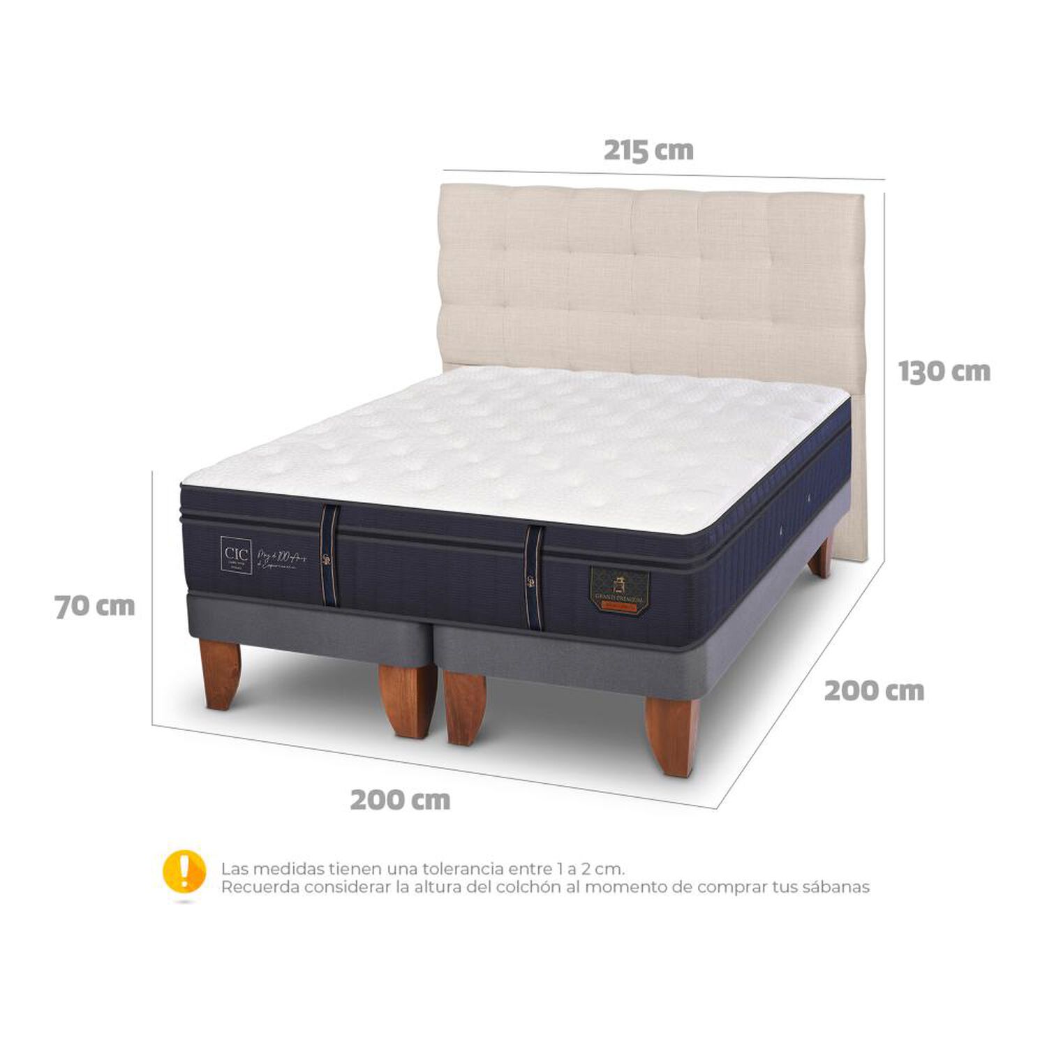 Cama Europea Cic Grand Premium / Super King / Base Dividida + Respaldo image number 4.0