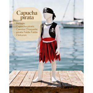 Disfraz Infantil Pirata Para Ni&ntilde;a Chile - Traje Completo Con Falda Roja, Blusa Blanca Y Chaleco Negro