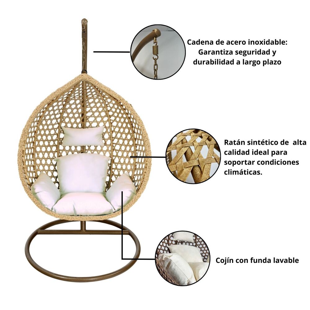 Silla Colgante Haw&aacute;i L Caramelo Coj&iacute;n Marfil image number 4.0