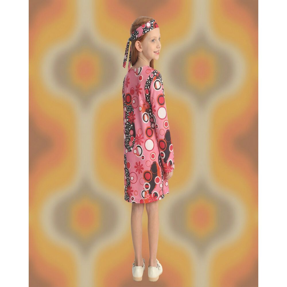 Disfraz Hippie Ni&ntilde;a A&ntilde;os Sesenta Con Vestido Psicod&eacute;lico Para Carnaval, Halloween, Fiesta Tem&aacute;tica Y Teatro image number 1.0