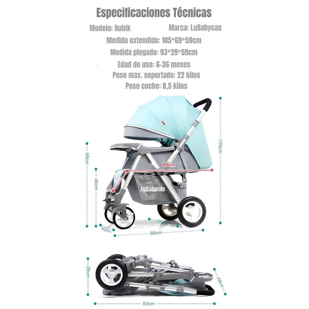 Coche De Paseo Reversible Rubik Negro Lubabycas image number 7.0