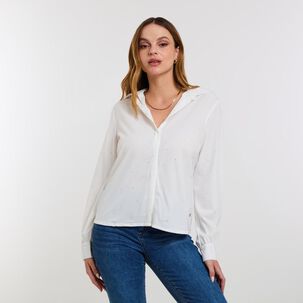 Blusa Abotonada Aplicación Brillos Manga Larga Mujer Kimera