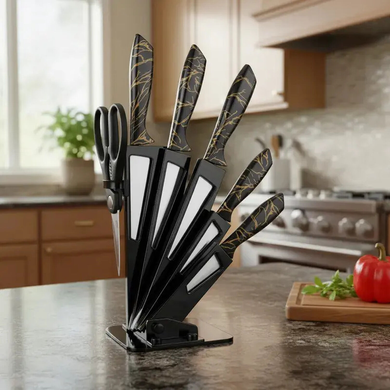 Set Cuchillos De Cocina 7 Piezas Elegance Marble Blanco Dorado image number 0.0