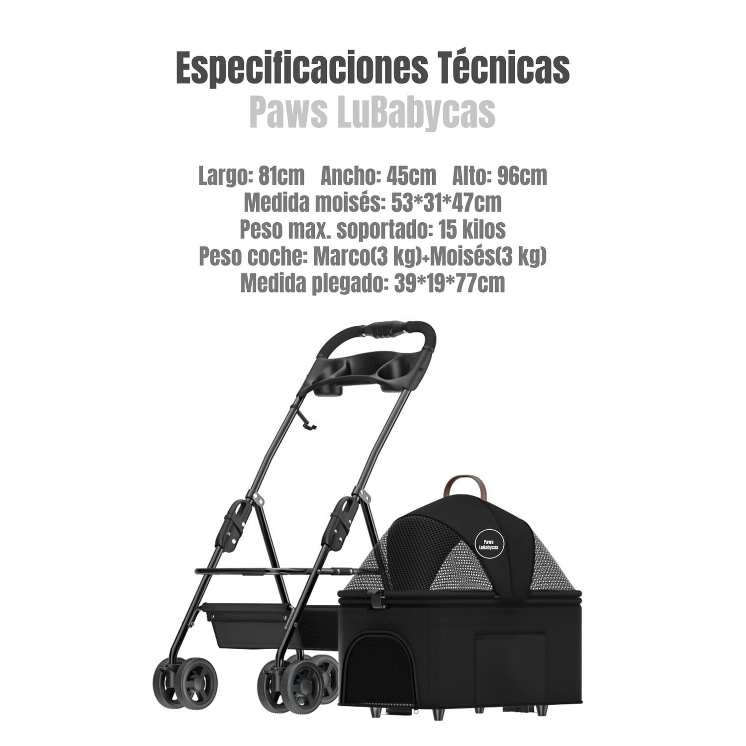 Coche Plegable 2 En 1 Para Mascotas Lubabycas Negro image number 7.0