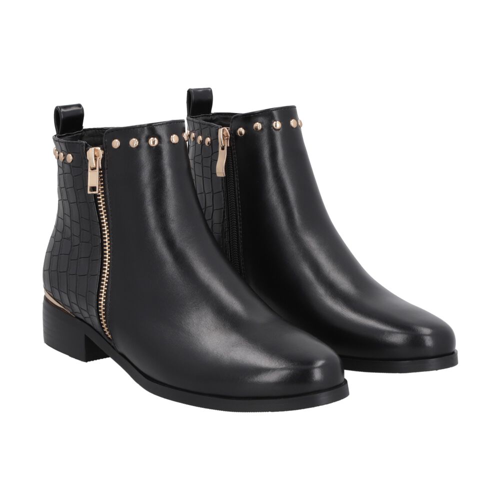 Botin Casual Mujer Negro Taco Bajo Glam Police image number 2.0