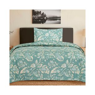 Quilt Andes Estampado Hojas Aqua 1.5 Pl
