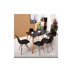 Comedor Mesa Rectangular Negra + 6 Sillas Eames Negras
