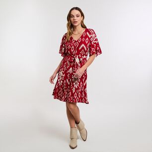 Vestido Full Print Maga Corta Con Vuelo Y Lazo En Cintura Mujer Kimera