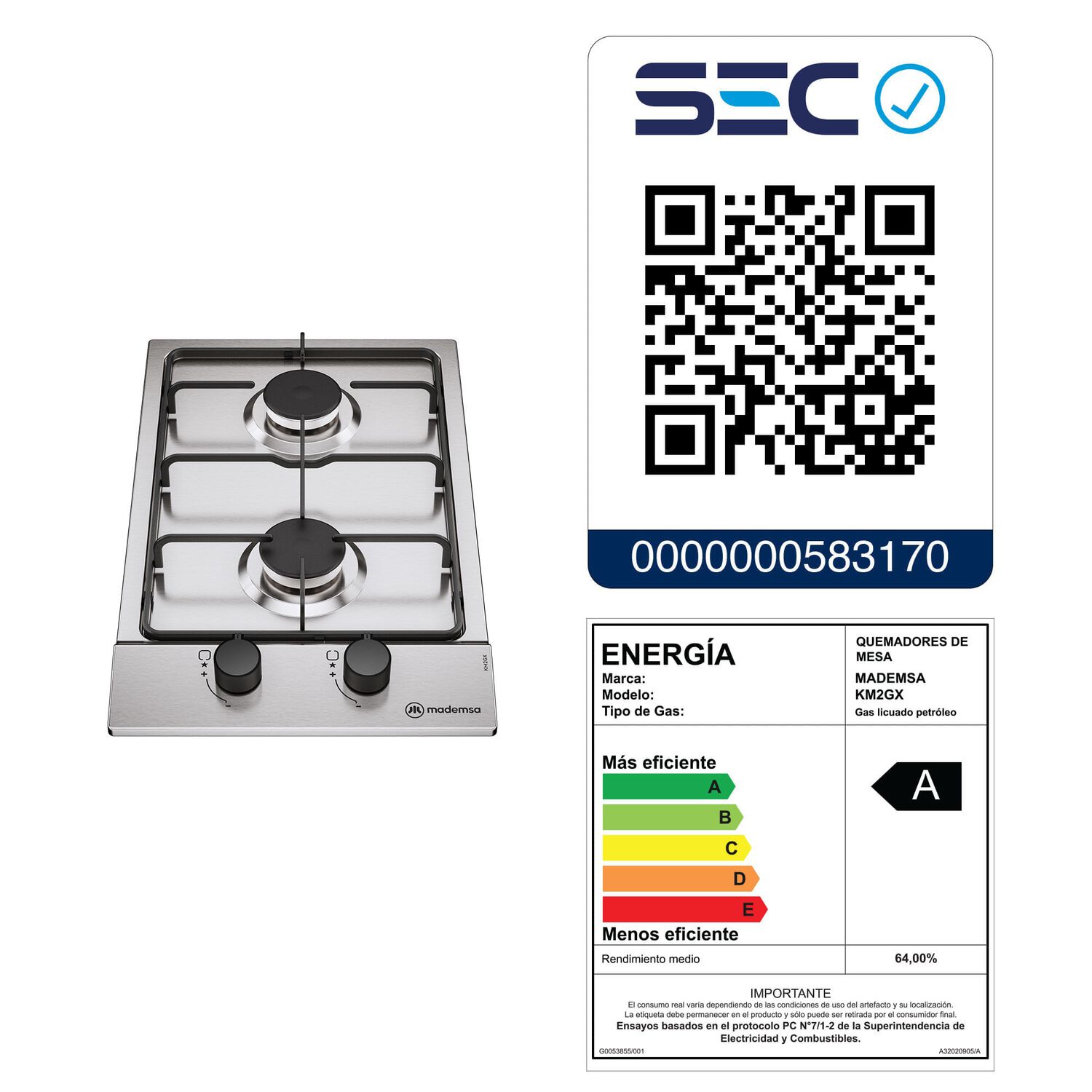 Encimera A Gas 2 Platos Parrilla Pletina Km2gx Inox image number 7.0