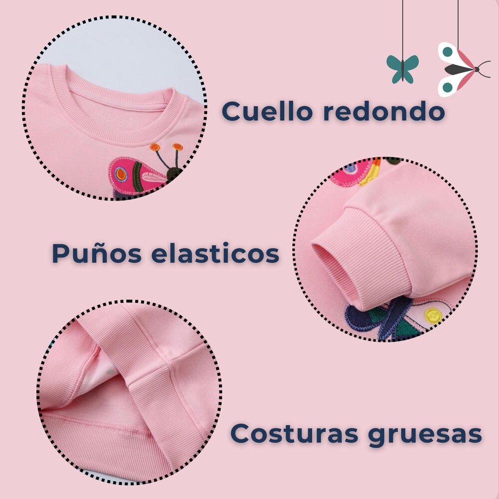 Polerón Niño Manga Larga 100% Algodón Rosa Mariposa image number 3.0
