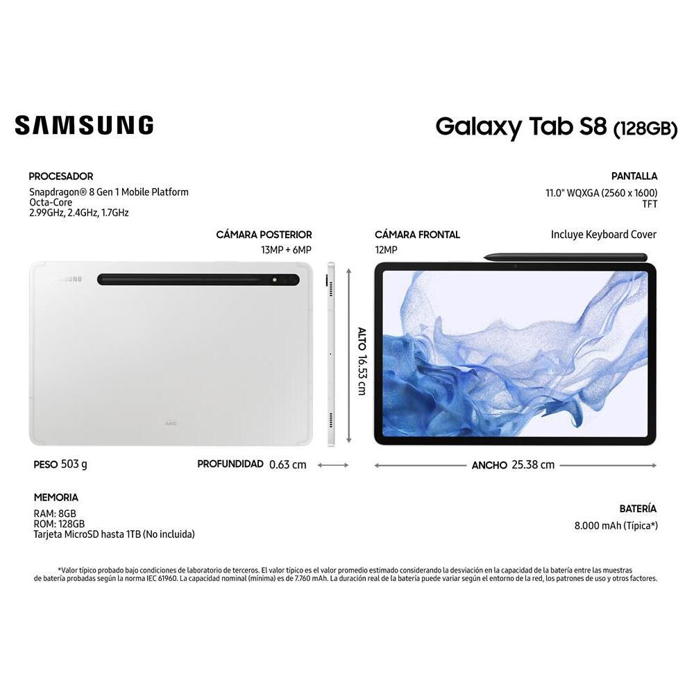 Tablet 11" Samsung Galaxy Tab S8 + Keyboard Cover / 8 GB RAM / 128 GB image number 1.0
