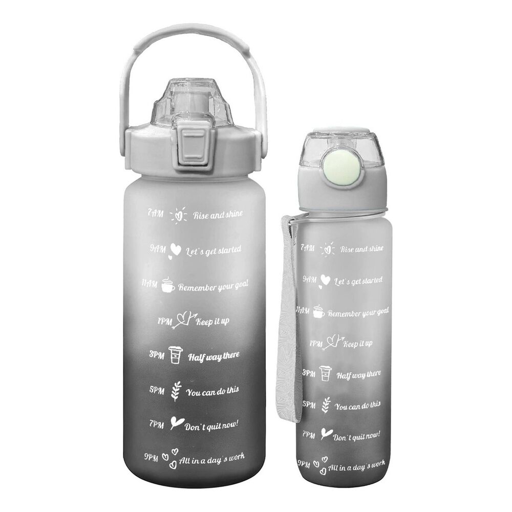 Botellas De Agua Motivacionales 2l Y 900ml Gris Negro image number 0.0