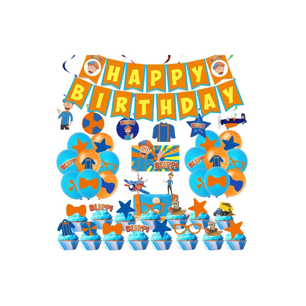 Pack Cumplea&ntilde;os Blippi Globos Toppers Cinta, Cotillon Y Mas image number 0.0