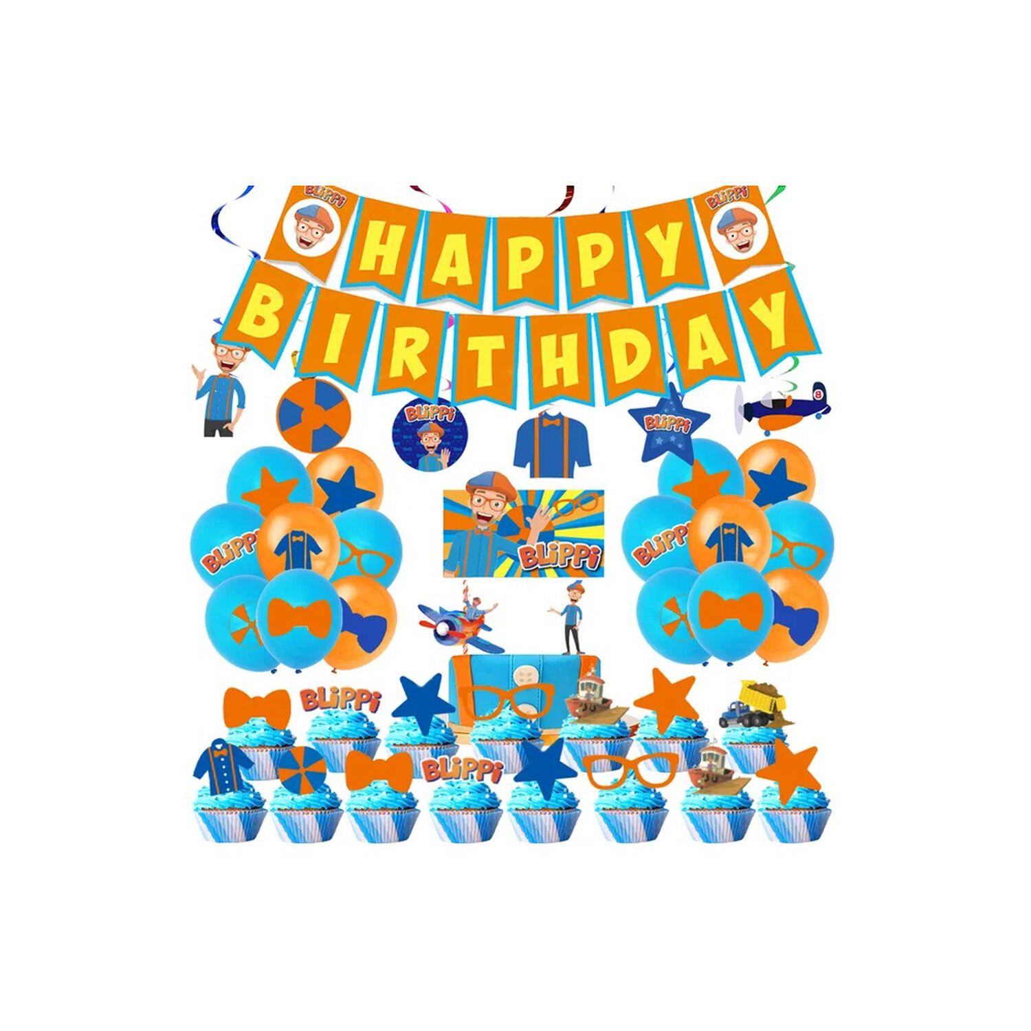 Pack Cumplea&ntilde;os Blippi Globos Toppers Cinta, Cotillon Y Mas image number 0.0