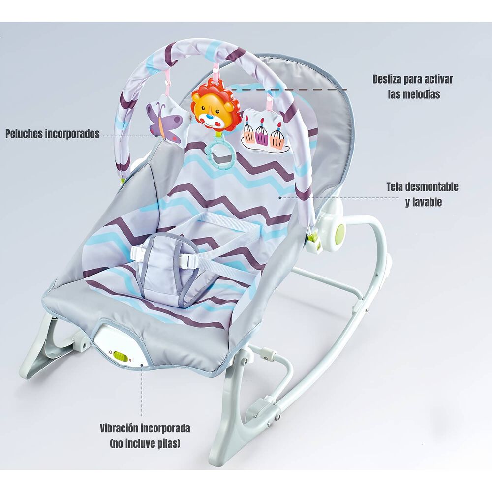 Silla Nido Mecedora Con Vibraci&oacute;n Y Melod&iacute;a Gris Lubabycas image number 3.0