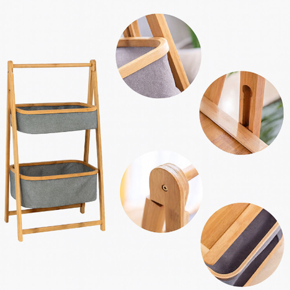 Organizador De Tela Plegable | Estante De 2 Niveles Para Baño Y Hogar Gris image number 4.0