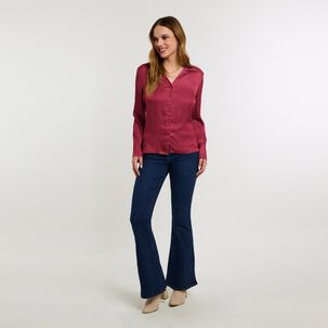Blusa Abotonada Tipo Camisera Diseño Arrugado Manga Larga Mujer Kimera