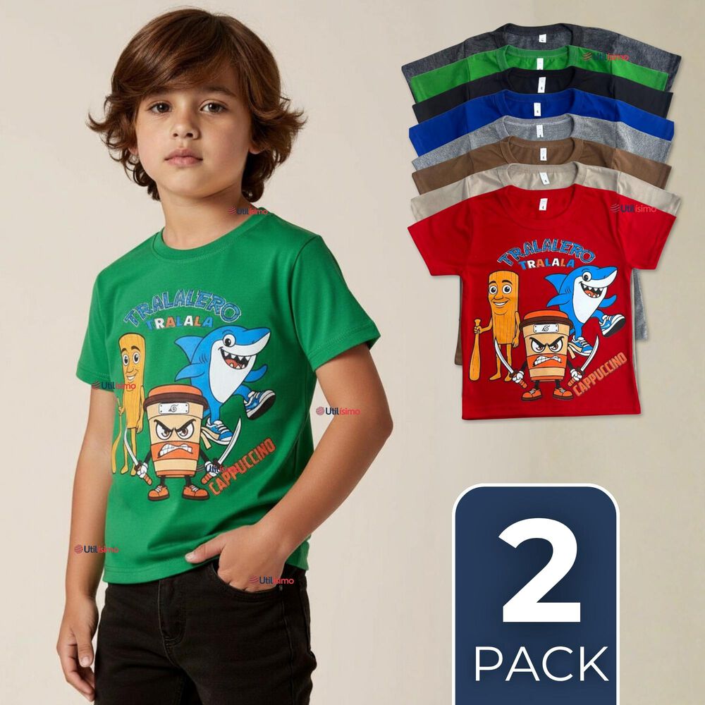 Pack 2 Poleras Brainrots 100% Algodón Manga Corta Niño Tralalero Colores Surtidos image number 0.0