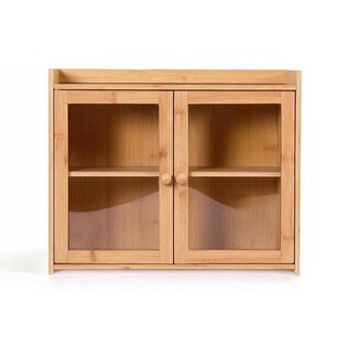 Organizador De Bamb&uacute; Con Puertas De Vidrio 2 Niveles 40.5x33cm