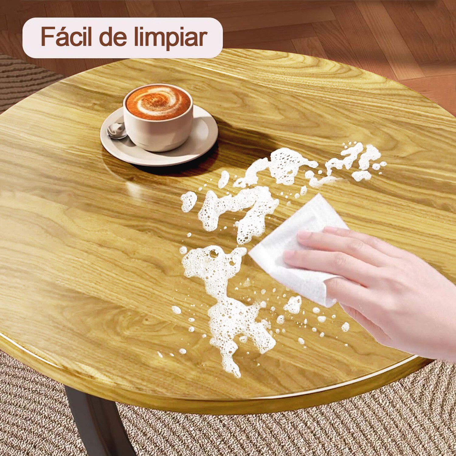 Mesa Auxiliar Redonda Madera Dise&ntilde;o C 40cm Beige image number 4.0