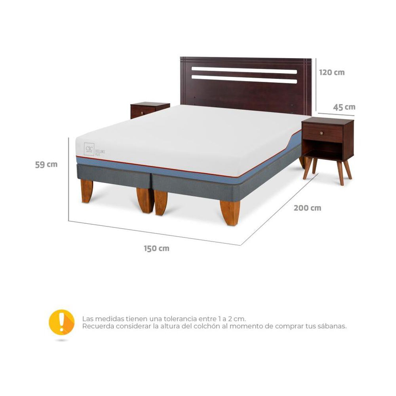 Cama Europea Cic Excellence Plus / 2 Plazas / Base Dividida + Set De Maderas image number 2.0