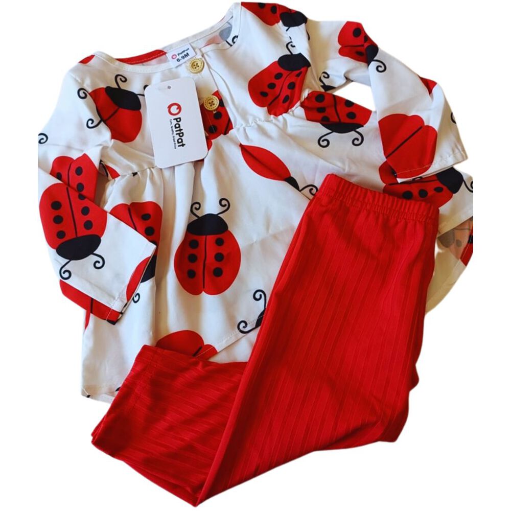 Conjunto Niña De 3 A 6 Meses Blanco Y Rojo Marca Pat Pat image number 0.0