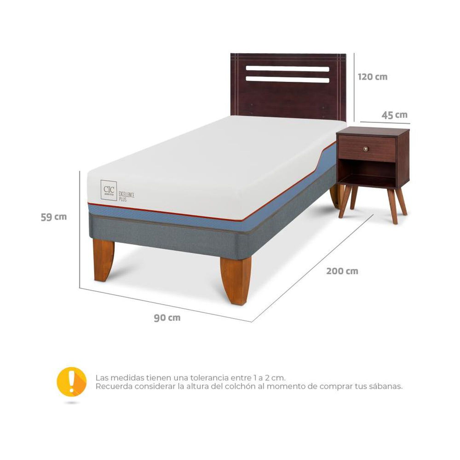 Cama Europea Cic Excellence Plus / 1 Plaza / Base Normal + Set De Maderas image number 2.0