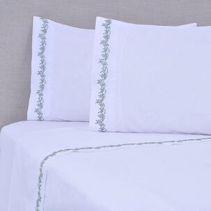 Sabana Bordada 180 Hilos Mashini King Ramas Verde