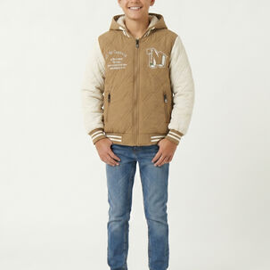 Chaqueta Varsity Bomber Acolchada Capucha Urbana Desmontable