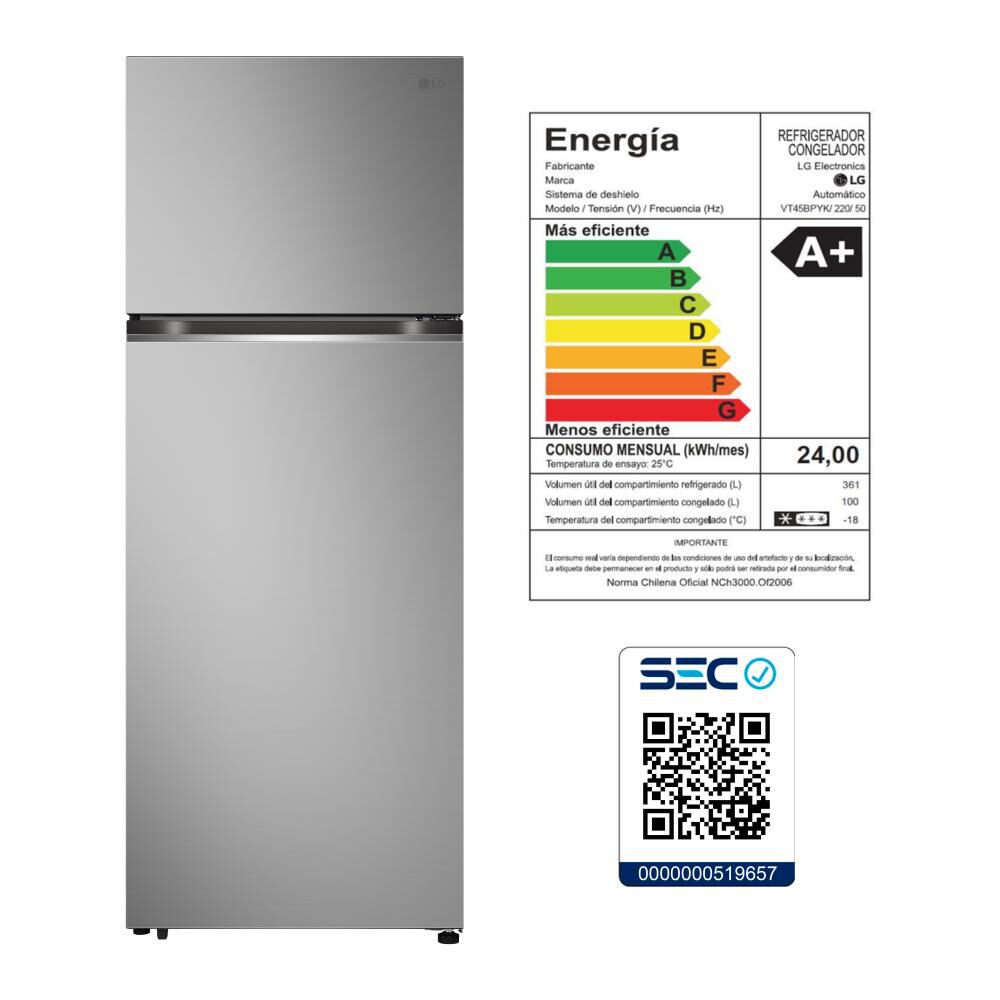 Refrigerador Top Freezer LG VT45BPYK.APYPECL / No Frost / 461 Litros / A+ image number 18.0