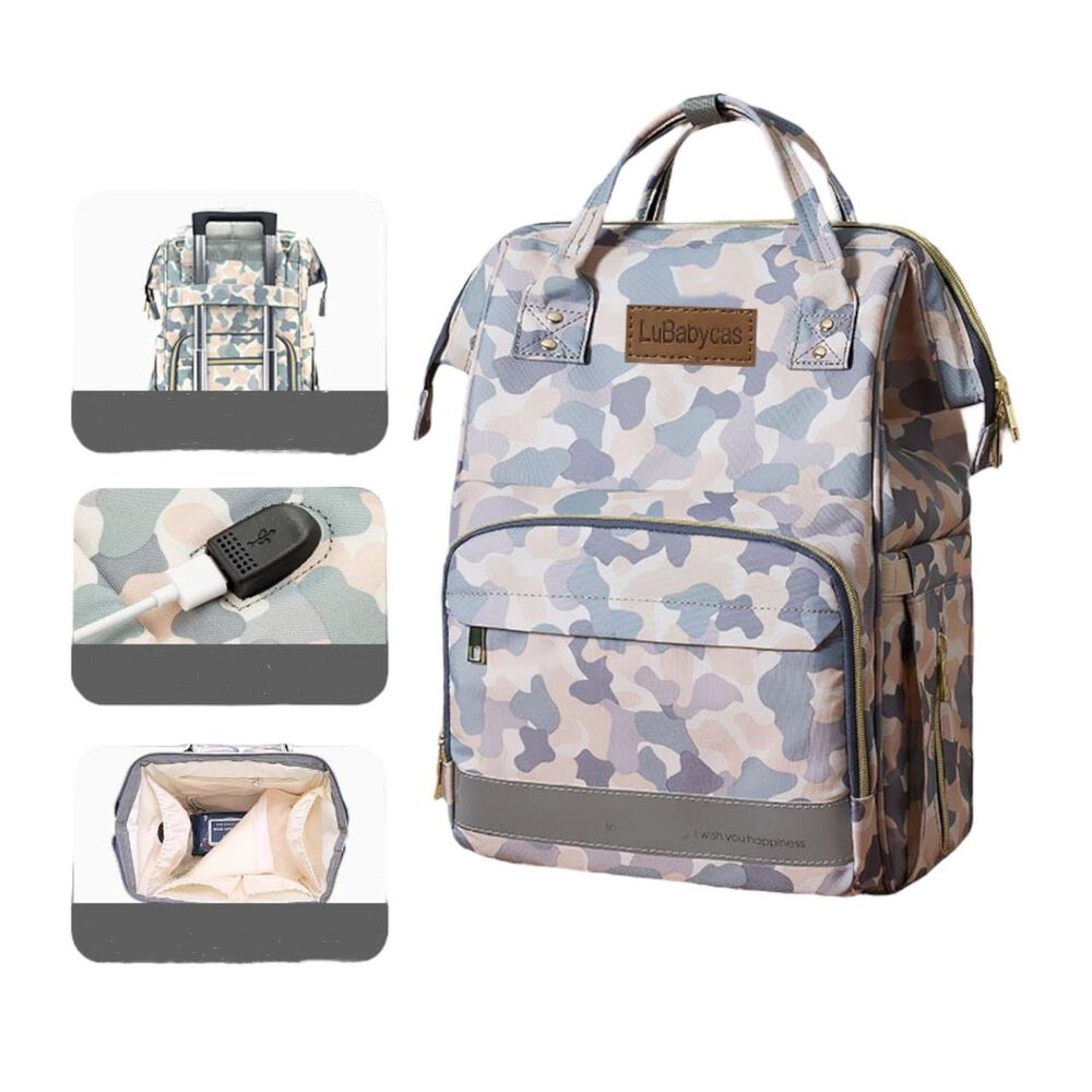 Mochila Maternal Impermeable Con Usb Lubabycas Gris image number 8.0
