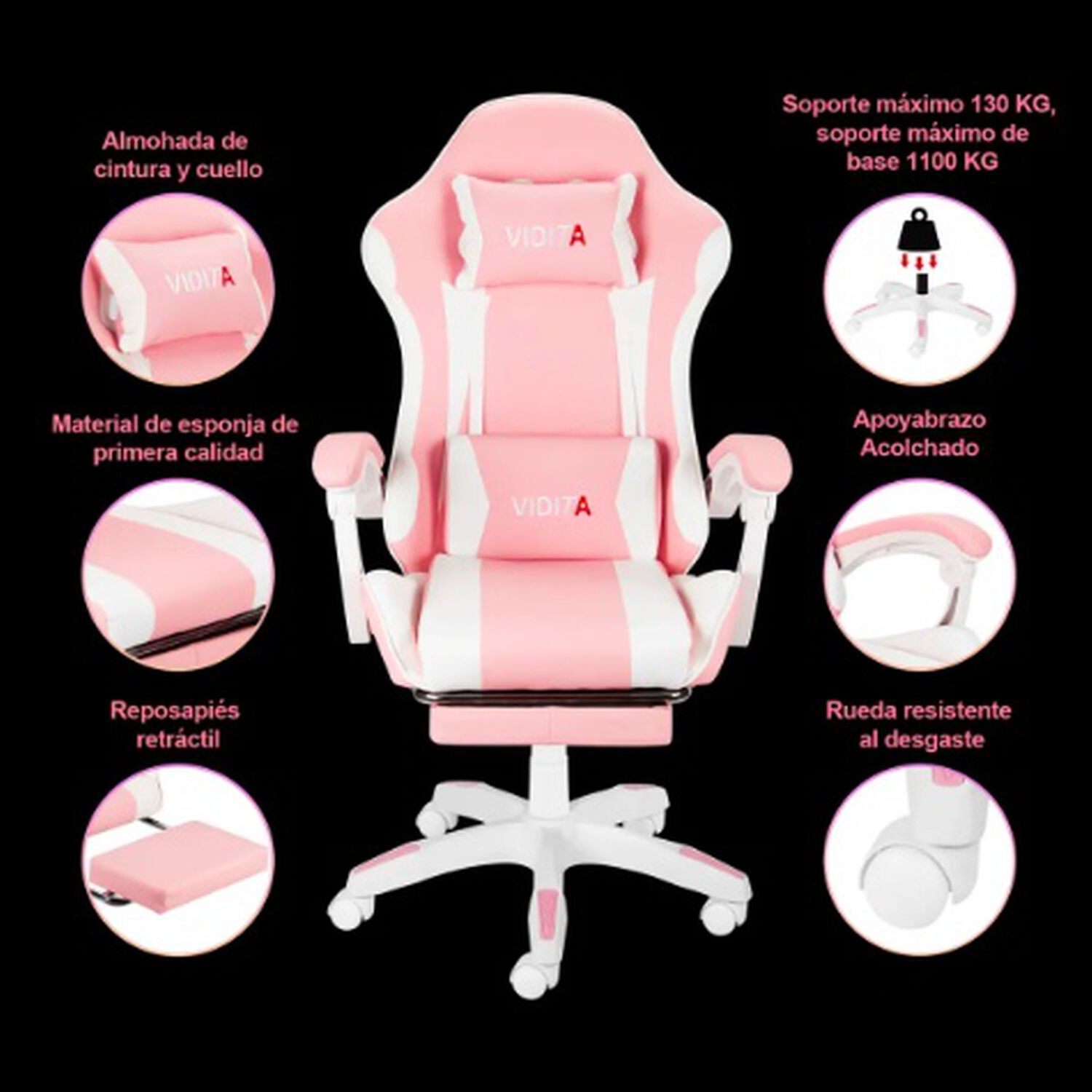 Silla Gamer Ergon&oacute;mica Rosa image number 2.0