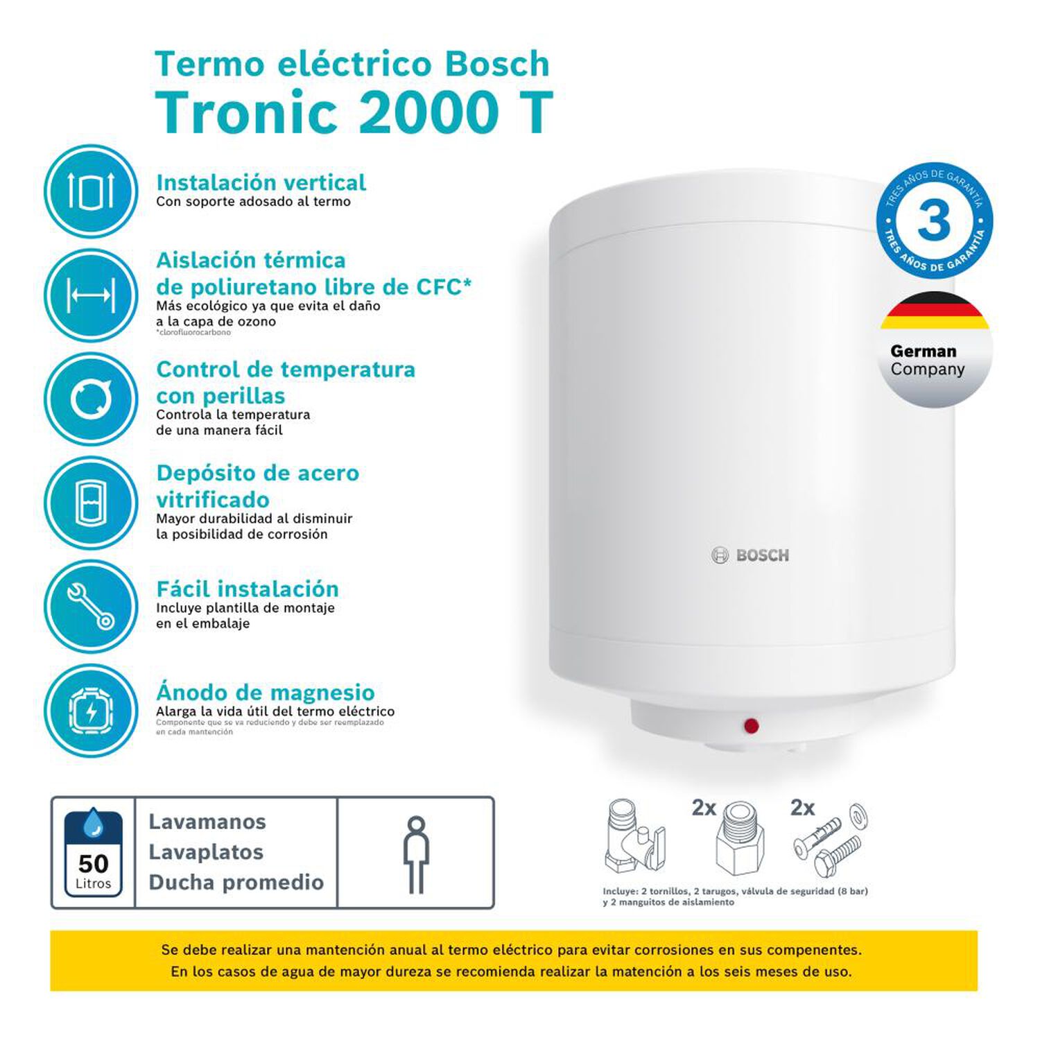 Termo El&eacute;ctrico Bosch  Tr 2000T / 50 Litros image number 2.0