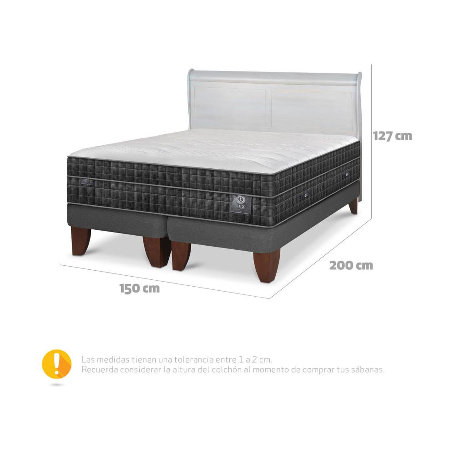 Cama Europea Cic Lux / 2 Plazas / Base Dividida + Respaldo image number 6.0