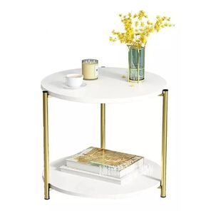Mesa Auxiliar Moderna Marmoleado Decoracion Redondo Blanco